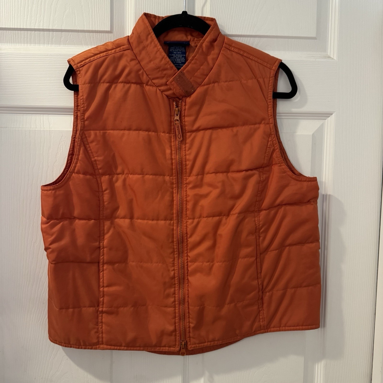 Quilted Barn Puffer Vest Women Sz L Orange Equestrian Old Money Chore Fall